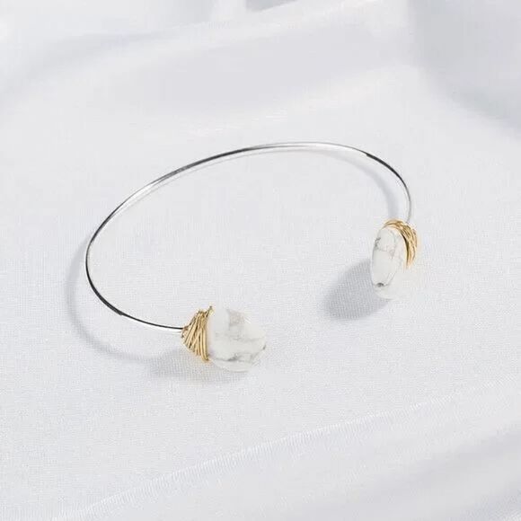 2/$21 Ladies White Marble Stone Wire Bracelet - Picture 1 of 5